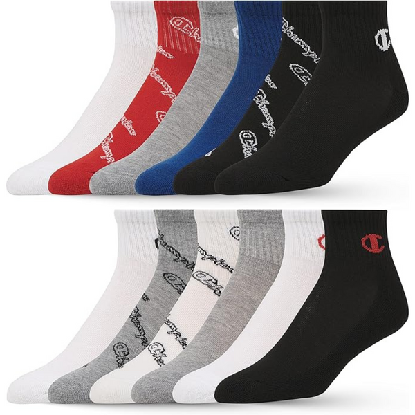 12-Pairs Champion Crew Low Cut No Show Ankle Quarter Socks