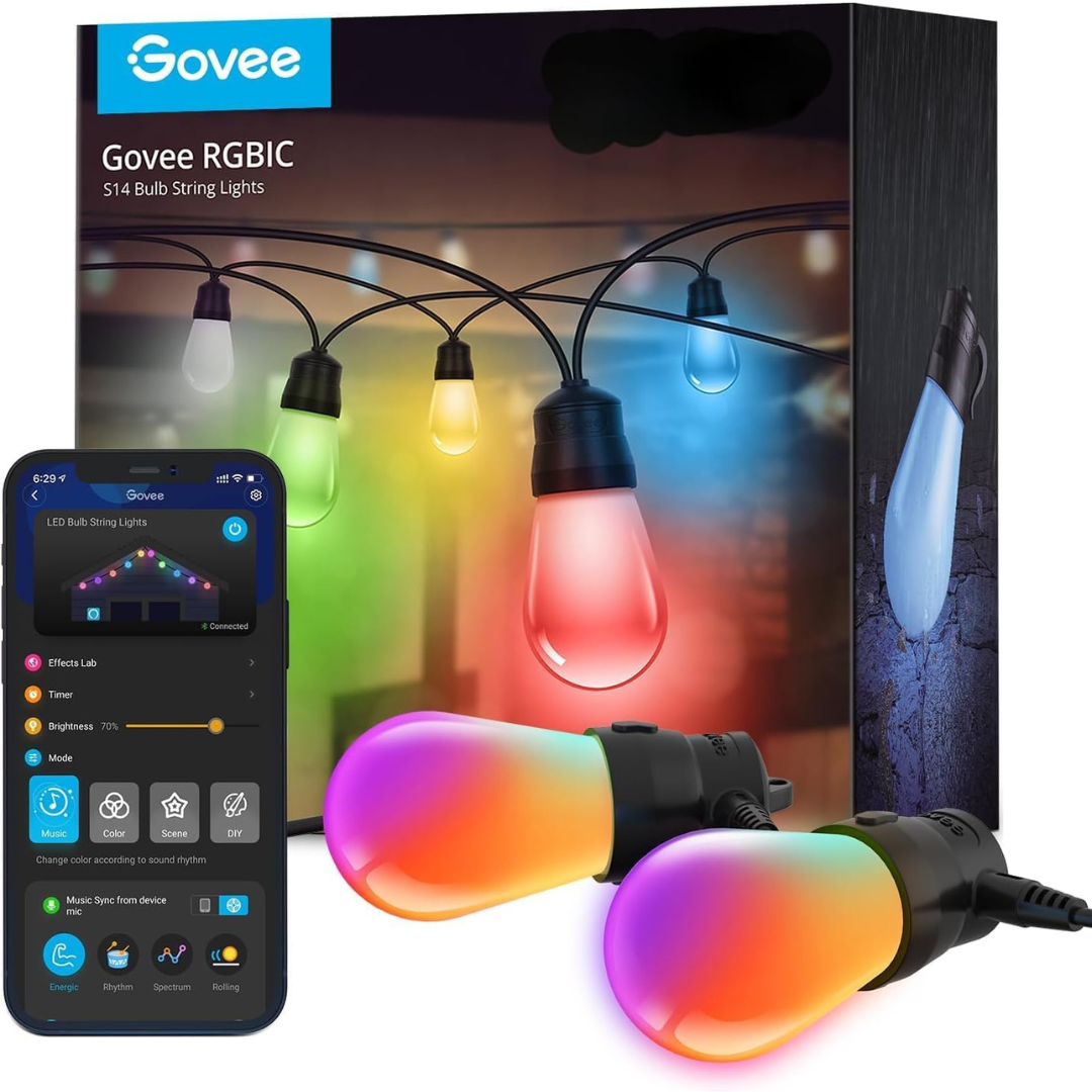 Govee 48ft Shatter-Proof Bluetooth RGBW Outdoor String Lights