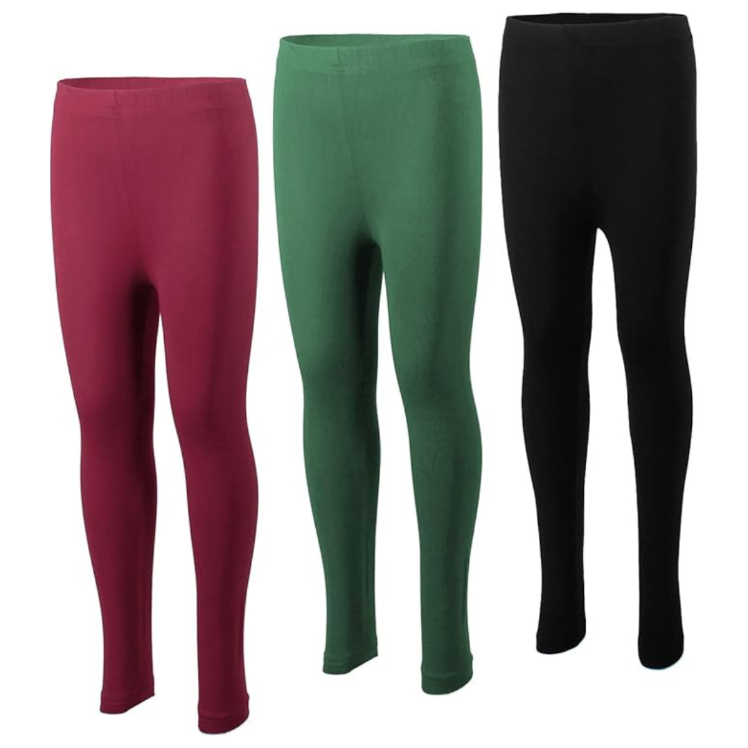 3-Pack Girls Soft Comfortable Cotton Spandex Leggings