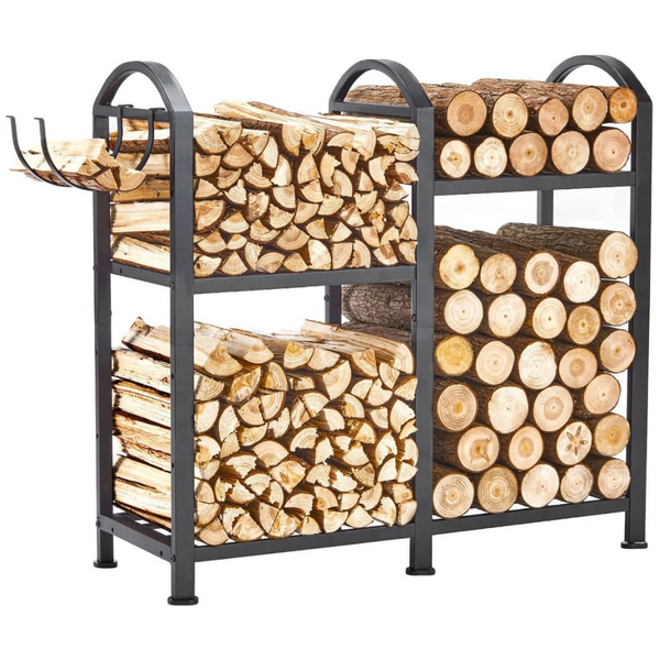 31" Adjustable Firewood Rack with Wood Hooks