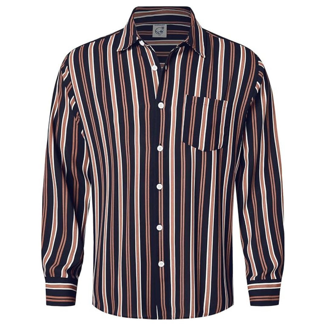 Men's Long Sleeve Classic Color Contrast Striped Shirt