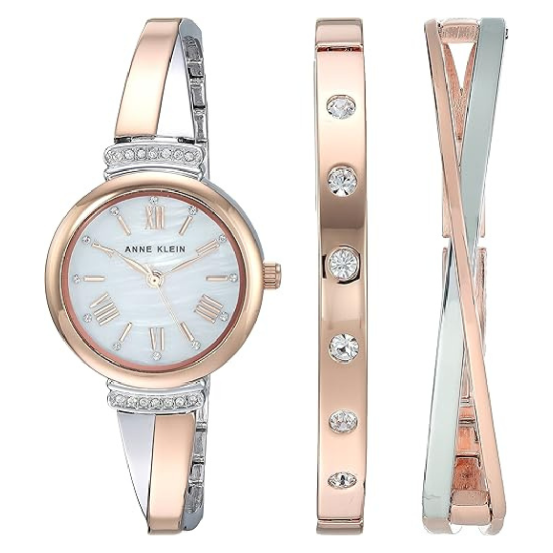 Anne Klein Women's Premium Crystal Accented Bangle Watch Set