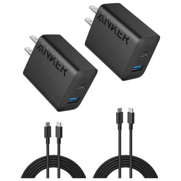 2-Pack Anker 20W Dual USB Port Wall Charger Adapter W/5ft USB-C Cable