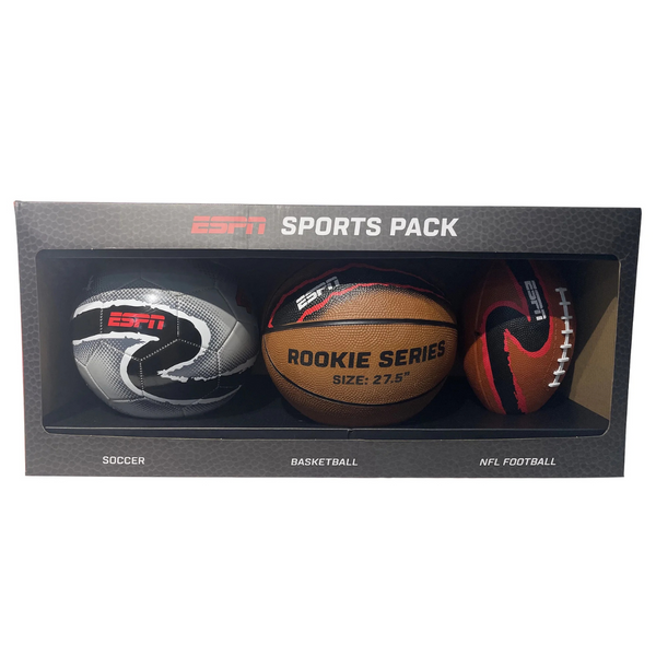 ESPN 3pk Ball Set, Includes A Basketball, Football, Soccer Ball