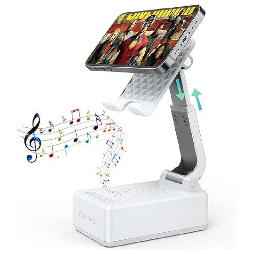 Cell Phone Stand With Wireless Bluetooth Speakers