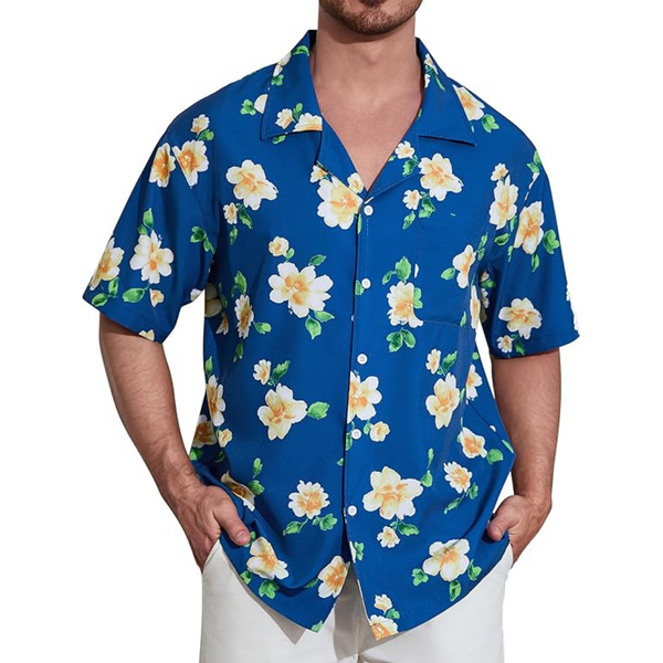 Men's Regular Fit Flower Print Casual Hawaiian Shirt