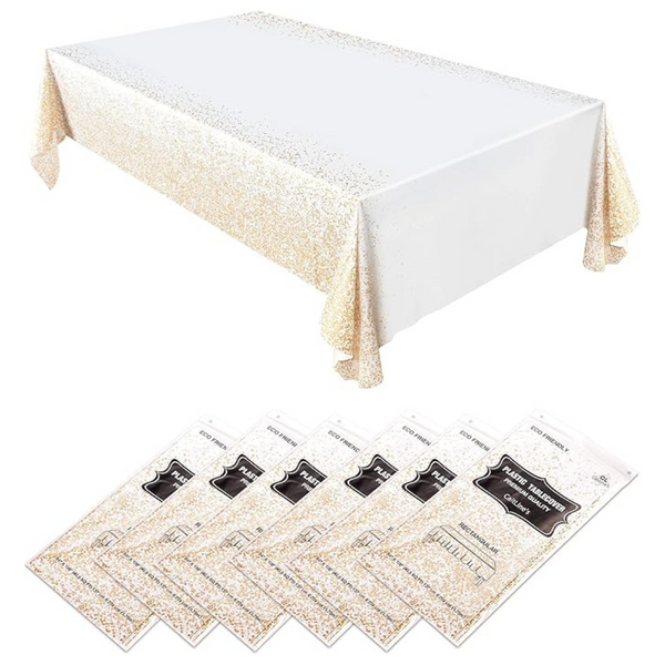 6-Pack Disposable Waterproof White Plastic Tablecloth Set (54" x 108")