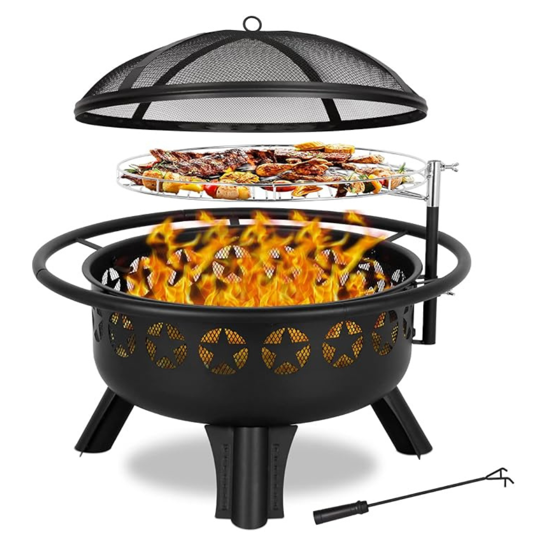 2-In-1 Large 31" Swivel Cooking Grate Wood Burning Fire Pit With Grill