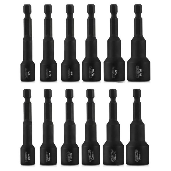 12-Piece Neiko 10250A Magnetic Hex Impact Nut Driver Set