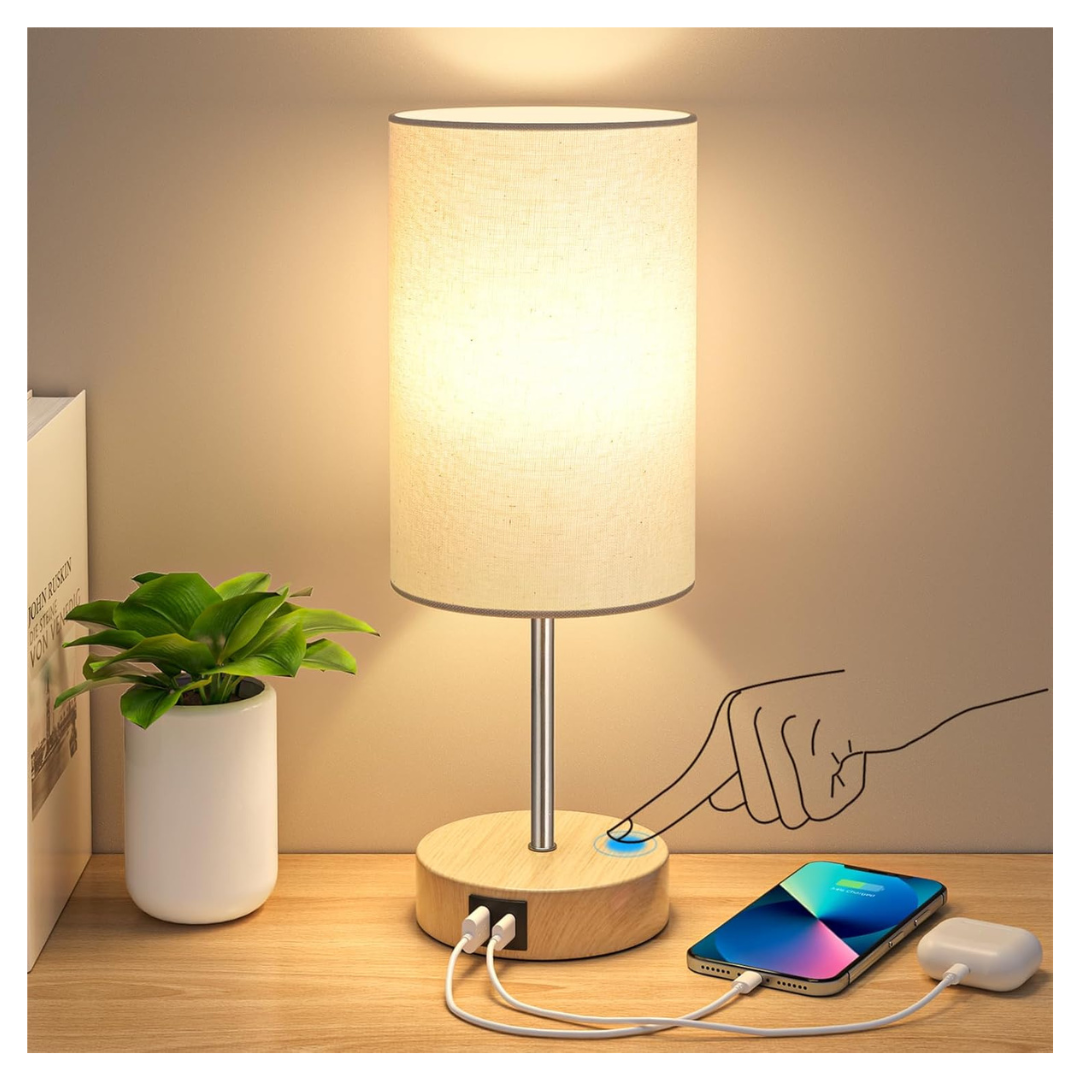 3 Way Dimmable Touch Table Lamp With Dual Charging Station