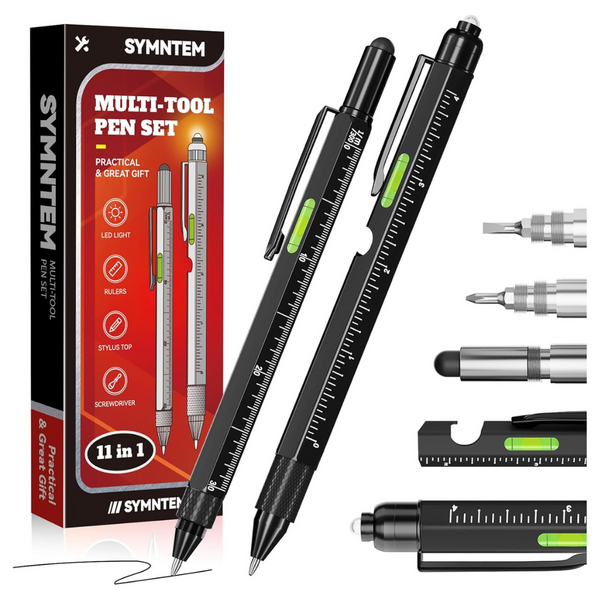 2-Pack 11-in-1 Multitool Pen With LED Light (4 Colors)