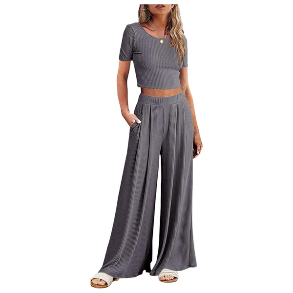 Ekouaer Women's 2 Piece Ribbed Knit Top & Pants Lounge Sets