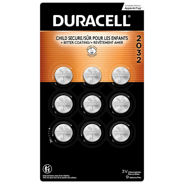 9-Count Duracell CR2032 3V Lithium Battery W/ Child Safety Features