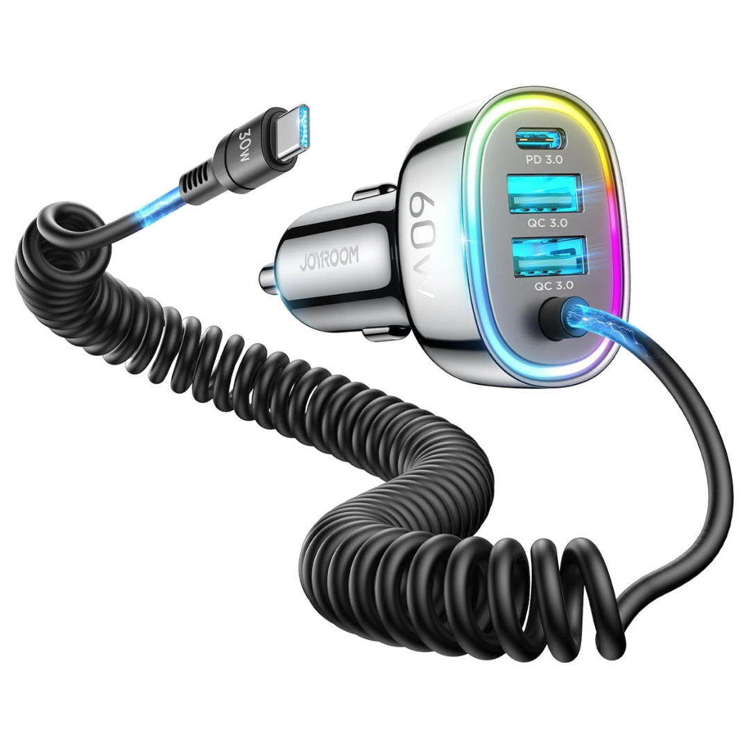 Joyroom 60W 3 Port Car Charger With 5ft 30W Type-C Cable