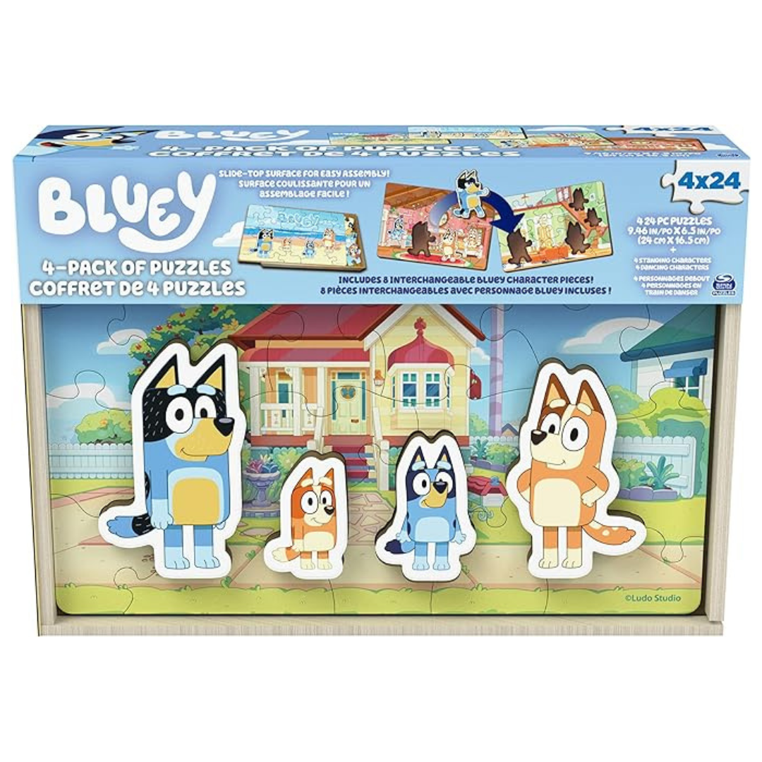 4-Pack Bluey Wood Puzzles Jigsaw Toy With Interchangeable Pieces