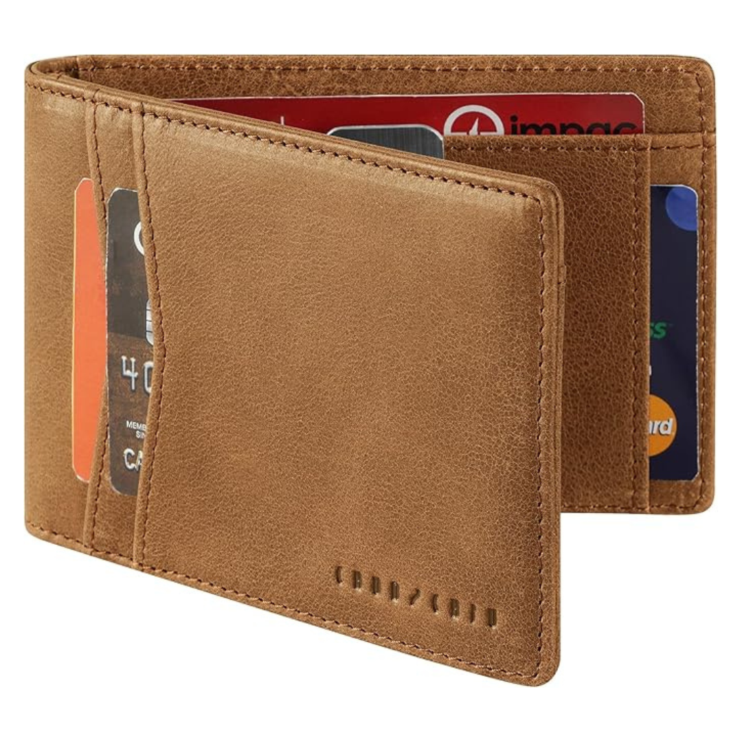 Slim Minimalist RFID Blocking Bi-Fold Leather Wallet