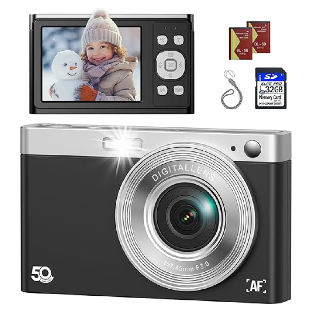 FHD 1080P Autofocus 50MP Kids Digital Camera With 32GB SD Card