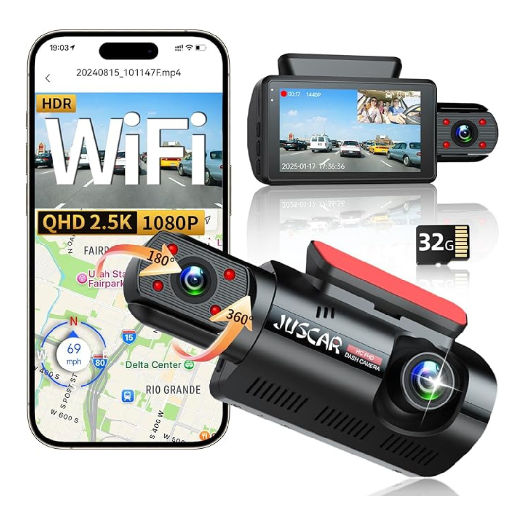 3" WiFi 2.5K Front And Inside GPS Car Dash Cam