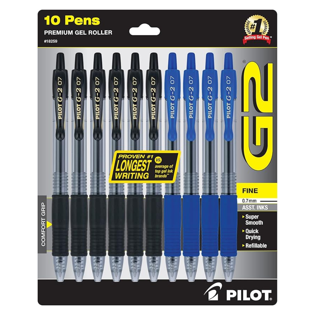 PILOT G2 Premium Refillable & Retractable Rolling Ball Gel Pens (6 Black And 4 Blue Pens)