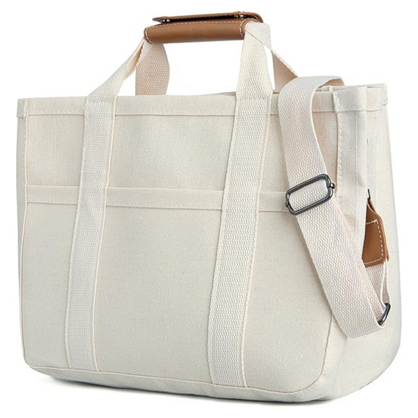 Large Capacity Canvas Tote Bag With Multi Pockets