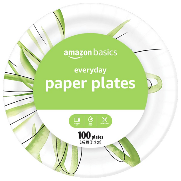 100-Count Amazon Basics 8.5" Disposable Everyday Paper Plates