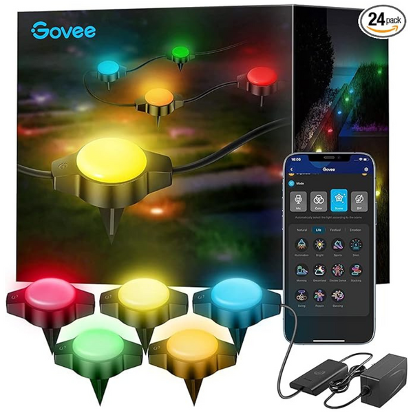 24-Pack Govee 50ft RGBIC Outdoor Ground Pathway Lights