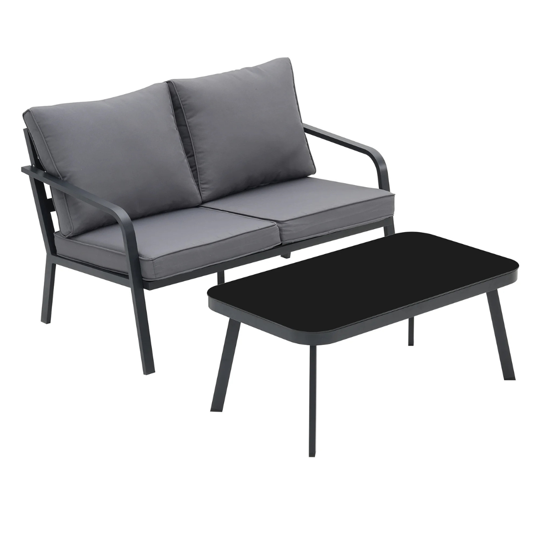 Ainfox 3-Pieces Outdoor Metal Loveseat With Table