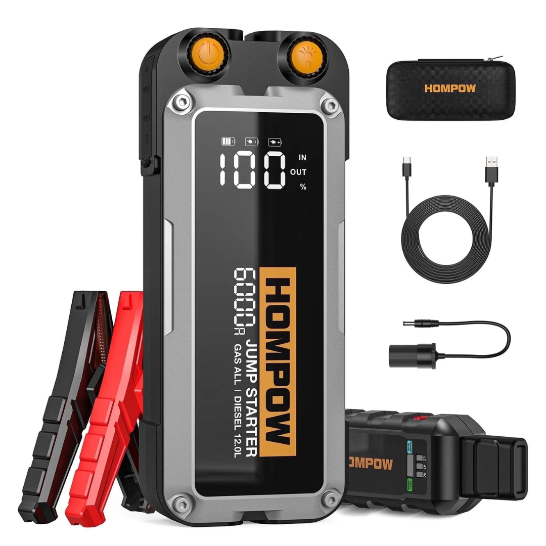 Hompow Portable 6000A 28000mAh Jump Starter With LCD Screen