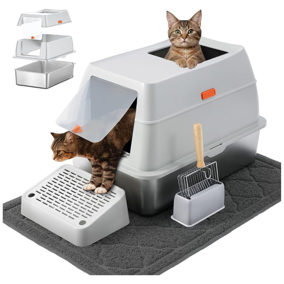 4-In-1 Stainless Steel Cat Litter Box