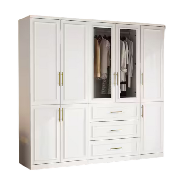 3-Combination White Wood 79.1"W 8-Door Big Armoires