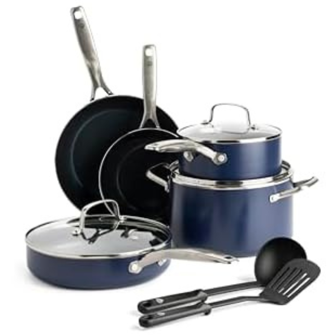 10-Piece Blue Diamond Infused Ceramic Nonstick Cookware Set