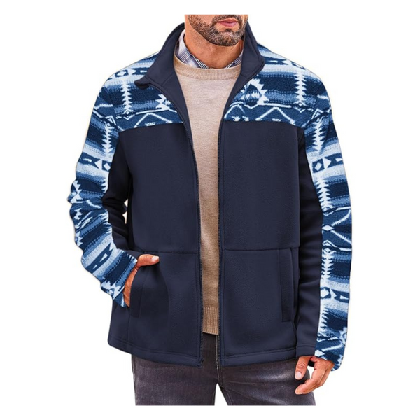 Men's Lightweight Zip Up Printed Jacket With Pocket (Blue)