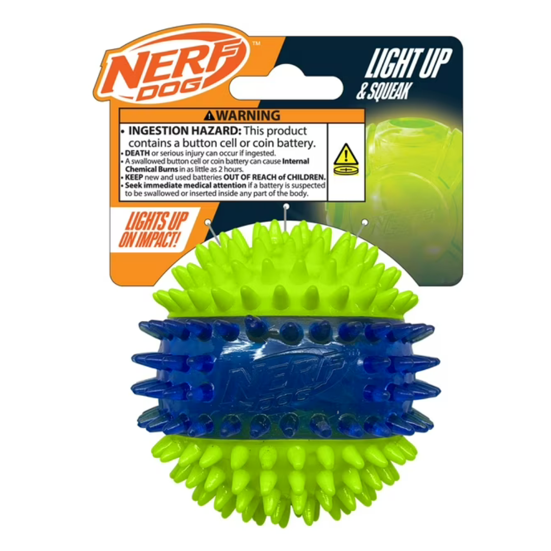 Nerf Dog LED Light Up Dental Spikes Squeak Ball Dog Toy (2.7")