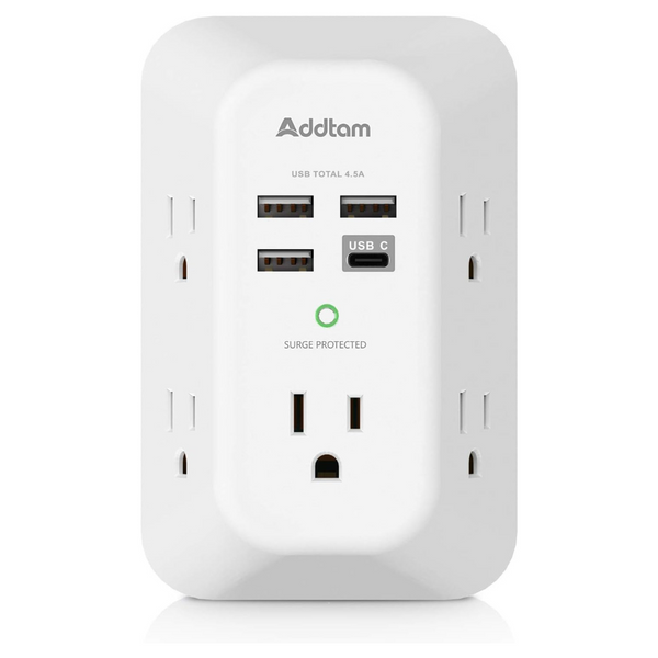 Surge Protector Wall Charger With 5 Outlet & 4 USB Ports