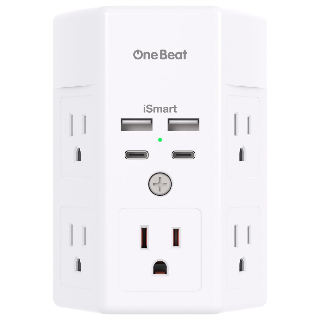 1800J Wall Plug Adapter With 5 Outlet Extender And 4 USB Charging Ports