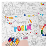 Happy Purim Paper Coloring Placements, 20 Pcs