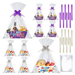 Happy Purim Gift Basket with Bags and Bows, 8 Count