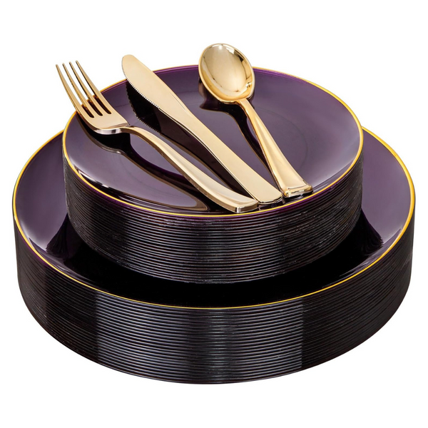 Gold Rimmed Plastic Plates, 25 Settings