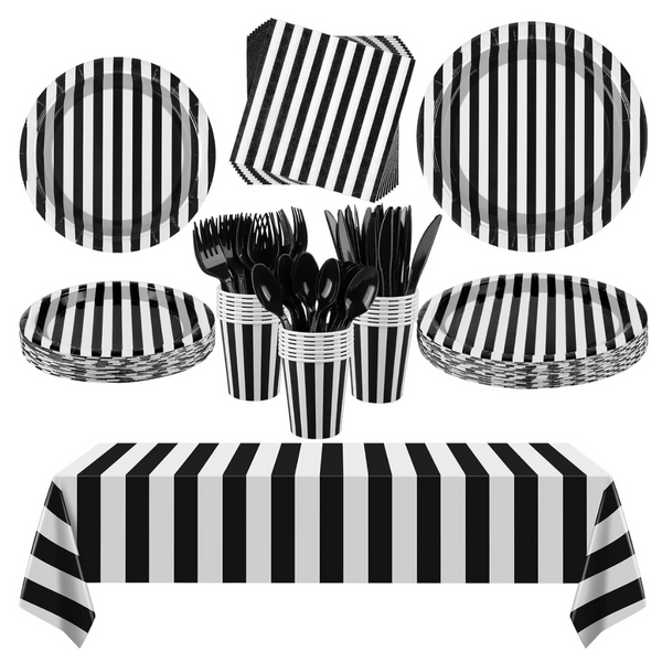 Black and White Striped Tablesettings, 16 Settings