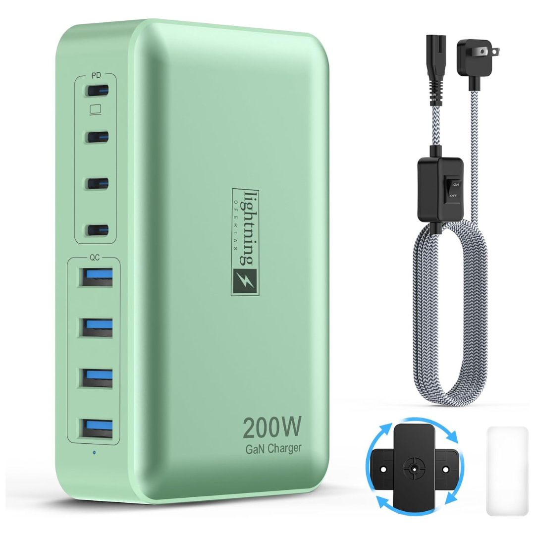 8-Port 200W Multiple Charger Station With Flat Plug