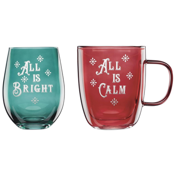 Set Of 2 18 Oz Cambridge 897614 Mug & Wine Glass (Red/Green)