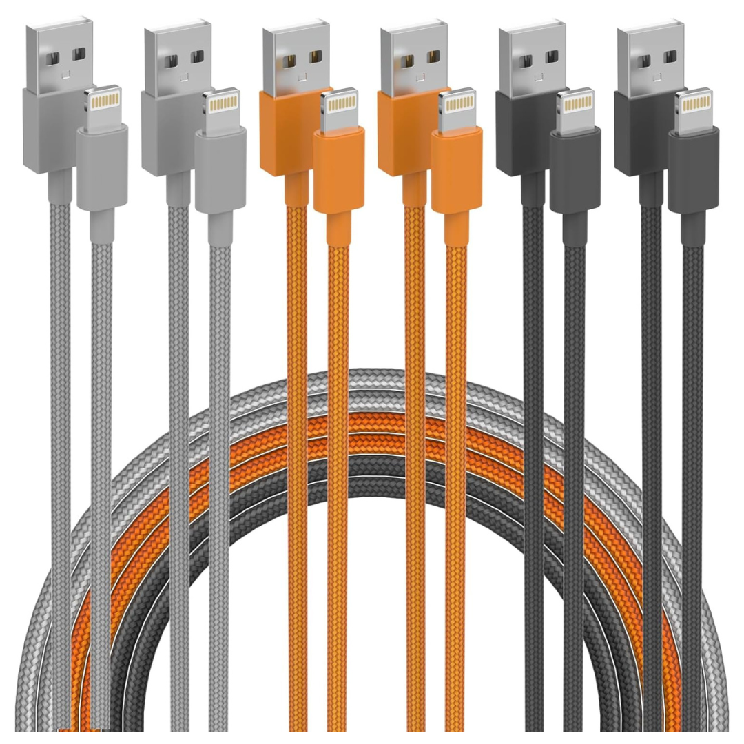 3-Pack Nylon Braided MFi Certified USB Lightning Charging Cables (3ft/6ft/10ft)