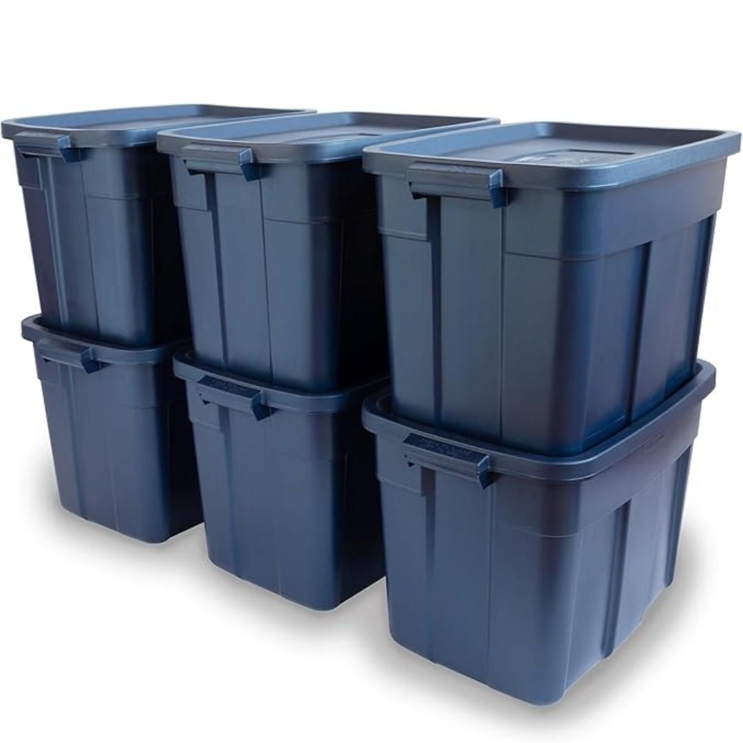 6-Pack Rubbermaid Roughneck 18 Gal Durable Stackable Storage Totes