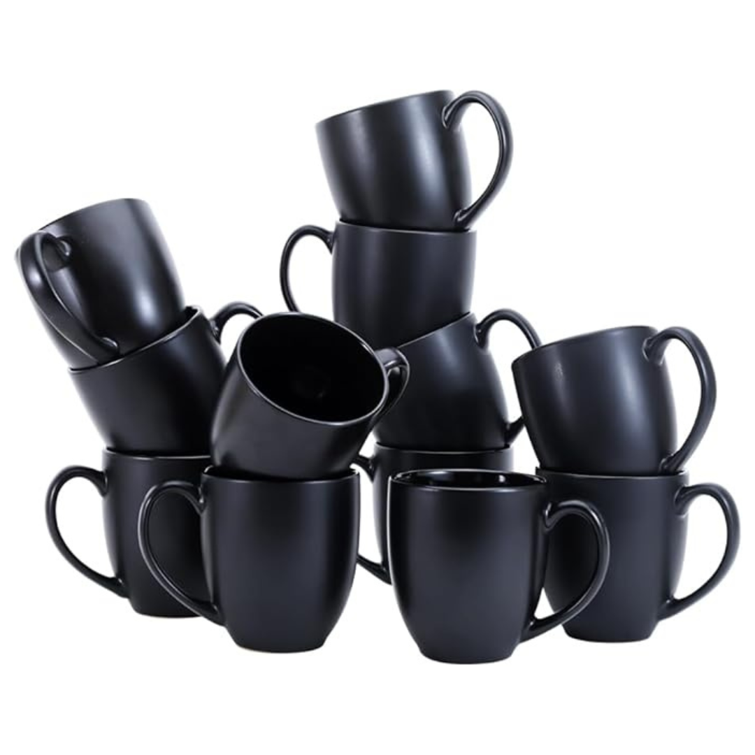 12-Pack Amazon Basics 16oz Matte Black Ceramic Coffee Mugs