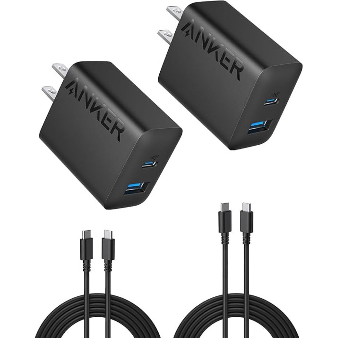 2-Pack Anker 20W Dual USB Port Wall Charger Adapter W/5ft USB-C Cable