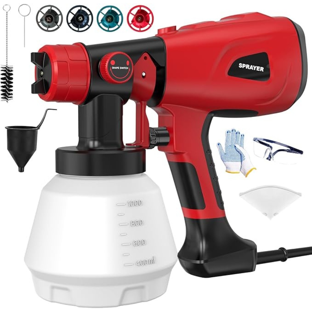 1000W High Power Electric Paint Sprayer Gun W/ 4-Nozzle & 3-Modes