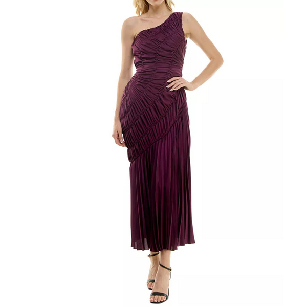 Taylor Women's Asymmetric Ruched Pleated One-Shoulder Gown