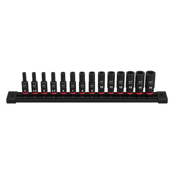 14-Piece Milwaukee SHOCKWAVE 1/4" Drive Metric Deep Well Impact Socket Set