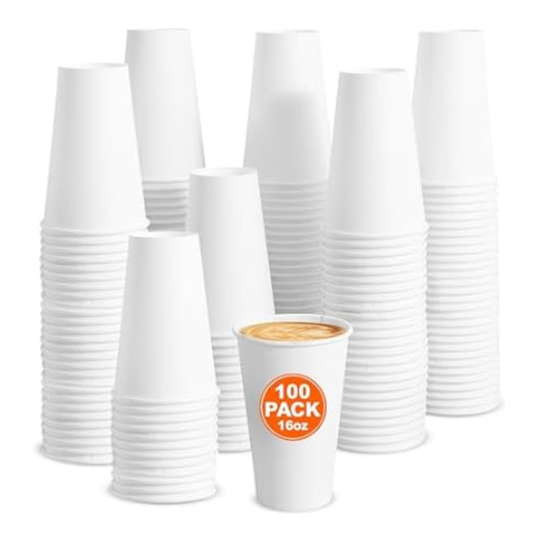 100-Pack IBASICS Large Disposable Paper Coffee Cups, 16oz