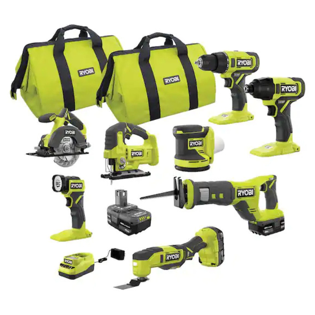 RYOBI ONE+ 18V Cordless 8-Tool Combo Kit with (1) 1.5 Ah Battery and (2) 4.0 Ah Batteries and Charger